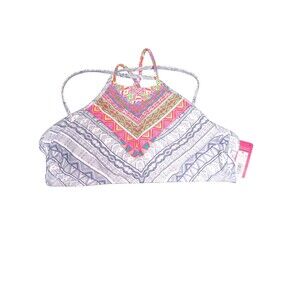 Xhilaration Bikini Top XL Junior's Multicolor Tribal High Neck Strappy Tie Swim